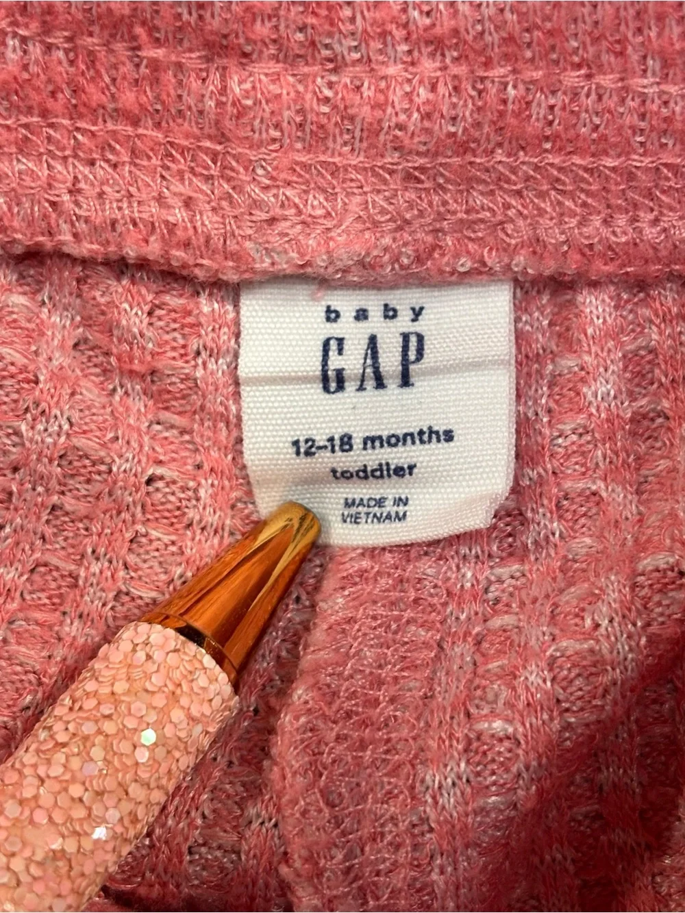 Baby Gap Girls 12-18 Months Pink Waffle Knit Jogger Pants Embroidered Pull On